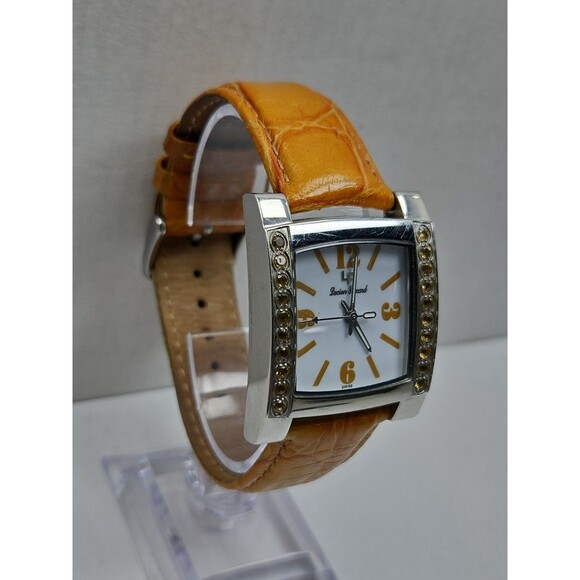 Lucien Piccard Swiss Quartz Tank Orange Crystal Bezel Womens Watch New Battery main image 6
